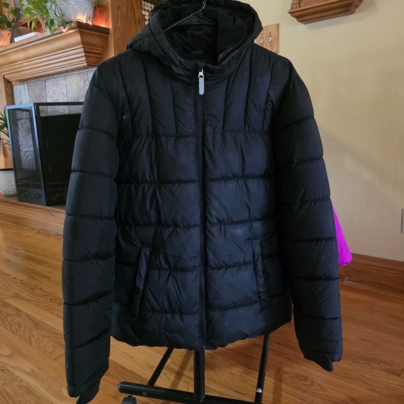 Black Puffer Jacket Hooded Winter Coat Size XXL 2XG - Picture 1 of 4